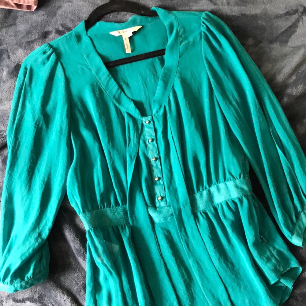 BCBGeneration teal chiffon neck button front